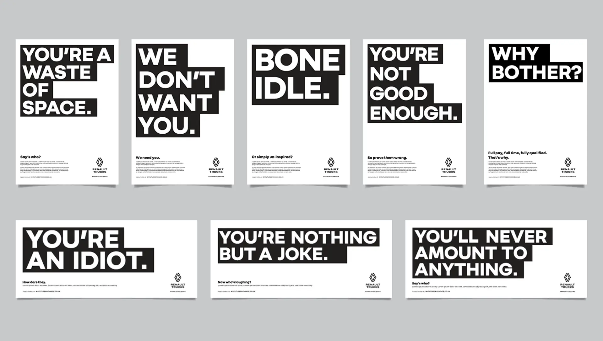 Renault Trucks Apprentice Campaign Headlines